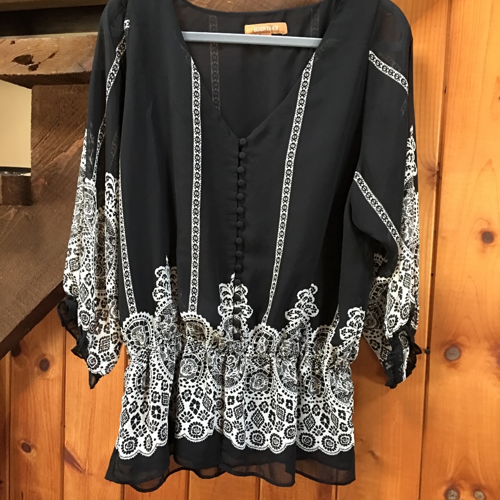 Ellen Tracy Print Chiffon Top with Peplum